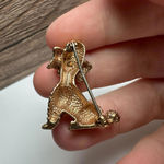 Krementz Small Poodle Dog Brooch Pin Green Rhinestone Eyes Gold Tone Signed Photo 6