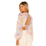 Majorelle Kyra Top Watercolor Pastels Floral Open Back V-Neck Cropped Size S Photo 1