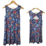 Loft  Floral Sleeveless Dress Blue Red Flowers Cutout Back Casual‎ Size XS Photo 1