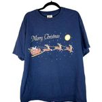 Tultex Vintage Christmas Santa Reindeer Sleigh Short Sleeve Shirt Women's XL Photo 0