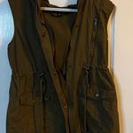 Hooded Utility Vest Olive Green Drawstring Waist Pockets Sleeveless Medium Photo 0