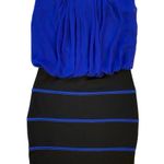 Vintage Y2K Mystic Strapless Blue And Black Striped Mini Dress Size Small Photo 5