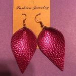 Earrings Pink Teardrop Leaf Faux Leather Drop Earrings Fish Hook BRAND NEW Photo 0
