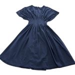 Eshakti  Dress Womens 0 Navy Blue Fit Flare Pleated Cotton Spandex Waist Midi‎ Photo 1