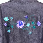 Vintage Embroidered Jean Jacket with Floral Design Purple Size M Photo 3