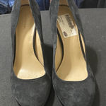 Ann Taylor  MADE IN ITALY NAVY LEATHER SUEDE SHOES Approx 4” Heel. CLEAN Photo 0