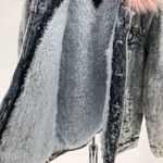 Juicy Couture Black Label Pink Fur Collar Acid Wash Denim Sherpa Lined Jacket Photo 2
