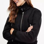 Loft NEW Women’s Faux Suede Aviator Jacket size S Black Photo 0