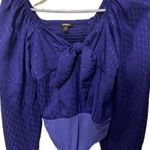 EXPRESS Satin Jacquard Tie Front Bodysuit XS Royal Blue Balloon Sleeve Photo 0