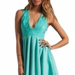 Keepsake Lace Back Deep Neckline Turquoise Dress Photo 0
