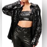 Good American Sequin Collared Party Jacket Blouse Size 5 NWT Black $129 Sold Out Photo 0