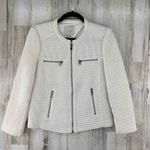 Joie  Zip Front Jacket Medium White Waffle Knit Pockets Cotton Blend Zip Cuffs Photo 1