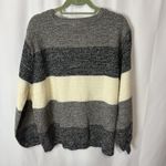 Zenana  Colorblock Balloon Sleeve Knit Sweater Gray Black Cream Marled XL EUC Photo 6