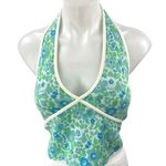 ZARA Blue Green Floral Halter Sleeveless Scoop Neck Open Back Crop Top Size S Photo 0
