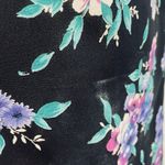 Vintage 80s Floral Print Shirt Dress Peplum Ruffle Faux Wrap Black Purple Small Photo 3