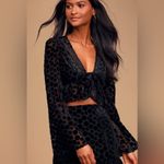 Lulus  You Got This Black Velvet Polka Dot Tie Front Crop Top Small Photo 1