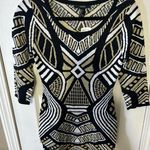 Forever 21 NWT  Black Cream Gold Metallic Yarn Fitted Sweater Dress Size Small Photo 0