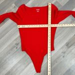 PINK - Victoria's Secret Pink by Victoria’s Secret Ribbed Henley Bodysuit Red Medium Long Sleeve Thong Photo 13