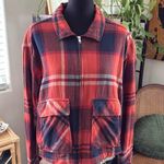 Beach Lunch Lounge Burnt Orange Plaid Zip Up Semi-Cropped Flannel Jacket Photo 0