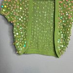 Cejon Y2K Green Sequin Knit Cropped Shrug Bolero Short Sleeve Size M L Fairy Photo 3