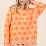 GeeGee Unique Oversized Orange Pumpkin Halloween Fall Sweater Fits like Size Medium Photo 0