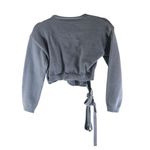 SheIn Wrap Style Cropped Blue Gray Knit Sweater Tie Closure L Photo 1