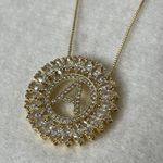 Letter A Gold Rhinestone Medallion Pendant Necklace Photo 2