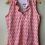 J. McLaughlin Durham Sleeveless Ruffle Neck Top Coral Lattice Print Size M Photo 0