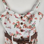 Mind Code Cotton Mini Dress Floral Cream Belted Wooden Button Size M Photo 4