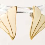 Vintage 1980s Gold Tone Metal Earrings with Cream Ivory Floral Tulip Design Photo 0