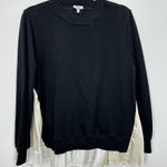 Clu USA Size Small Black Crewneck Sweatshirt with Cream White Pleated Back Black Photo 0