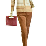 VINTAGE 1970'S BRADLEY NEUTRAL TONES STRIPED ACRYLIC KNIT "GRANDPA" CARDIGAN (M) Tan Size M Photo 0