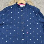 Kerri Rosenthal Women’s Mia Ruffle Button Down Shirt Tiny Heart Print in Navy XL Blue Photo 2