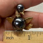 Charming Retro Style Gold Tone Duck Pin with Dark Pearls Accent Costume Jewelry Photo 6