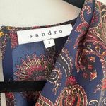 Sandro  Paris paisley print blouse size 2 navy burgundy Photo 5