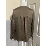 Vince  Silk Blouse Top Shirt Womens XXS Olive Green Long Sleeve V Neck Photo 4