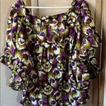 Terra & Sky  Purple and Green Floral Blouse 1X Photo 0