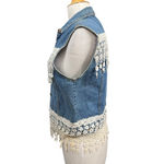 Vintage Loco Club Denim Vest Lace Crochet Fringe Size Medium Blue Photo 5