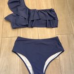 VIMPUNEC Ruffle One Shoulder Swimsuits for Women Striped High Waisted bikini Blue Size L Photo 2