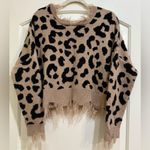 Polly & Esther  Black and Tan Leopard V-Neck Crop Sweater Photo 1