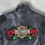 Vintage Women's Leather Biker Jacket Sz 44 (Large) Harley/Biketober Patches Moto Black Photo 3