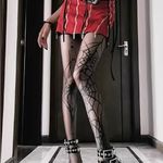 1 Pair of Women's Gothic Punk Spider Web Black Tights Photo 5