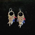 Beaded Dangle Earrings Red White Blue Patriotic Fringe Statement Jewelry Photo 1