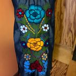 Handmade Colorful floral embroidered denim Mexico mini dress Photo 1