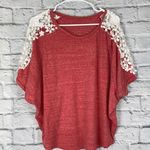 Womens scoopneck 3/4 sleeve batwing top w/floral lace shoulder S Multi Photo 0