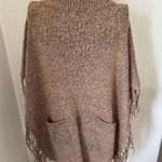 Steve Madden brown knit fringe trim poncho wrap with pockets one size Photo 0