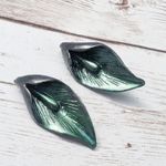 Vintage Earrings For Pierced Ears Green 3D Leaf Photo 0