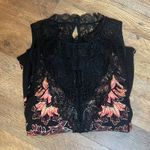Free People  Lace Boho Mini Dress XS Black Floral High Neck Photo 4