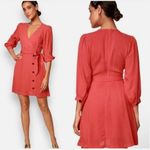 Lulus ‎ Red Long Sleeve Mini Dress XS V-Neck Button Front Bow Cocktail Party Photo 1