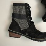 Sorel  Boots Slimboot Combat Leather Ankle Buckle Lace Up Herringbone Tweed Black Photo 5